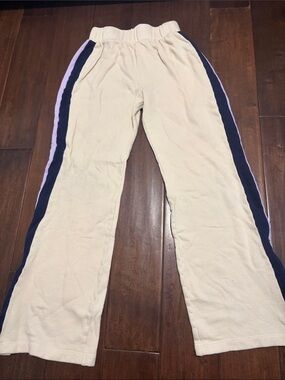 Kids Cream Sweatpants with Navy and Lilac Side Stripes